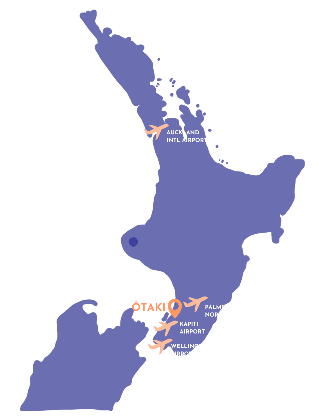 OTAKI ON MAP OF AOTEAROA